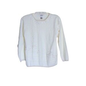 Jenny Wome's Pullover Sweater  Ivory Embroidered and Sequins  Size M